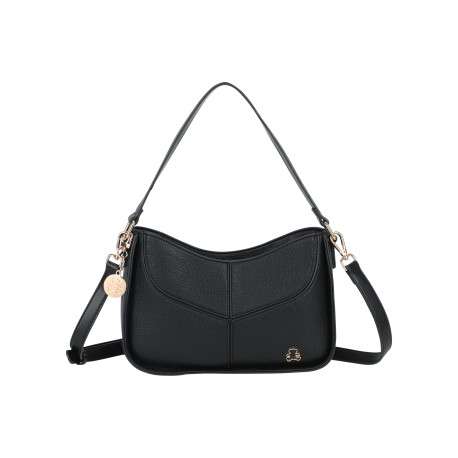 Sac à main porté épaule noir uni muni d'une anse ajustable