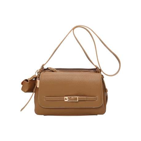 Sac à bandoulière réglable camel uni avec fermeture à zip et à rabat