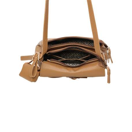 Sac à bandoulière réglable camel uni avec fermeture à zip et à rabat - Image 3