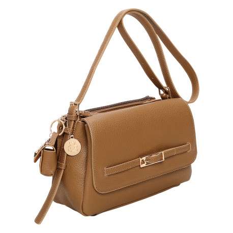 Sac à bandoulière réglable camel uni avec fermeture à zip et à rabat - Image 4