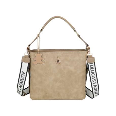 Sac à main porté épaule taupe uni muni d'une fermeture à zip