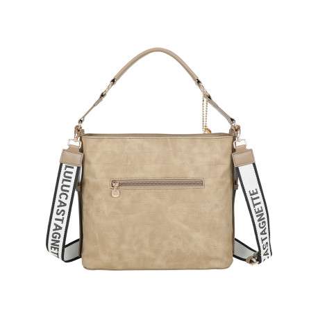 Sac à main porté épaule taupe uni muni d'une fermeture à zip - Image 2