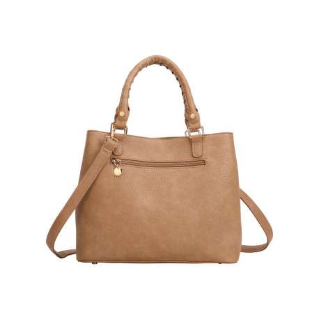 Sac à main beige uni avec une bandoulière ajustable et deux compartiments - Image 2