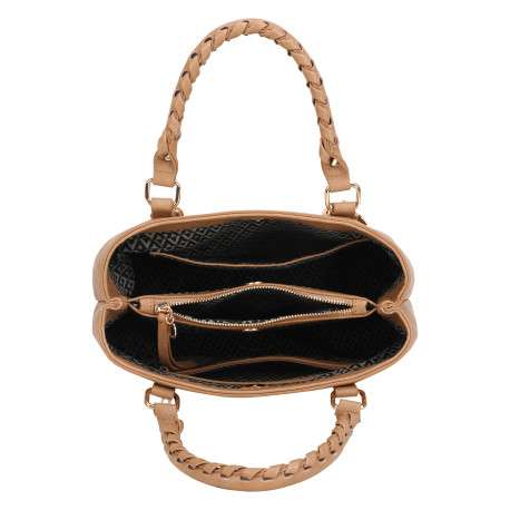 Sac à main beige uni avec une bandoulière ajustable et deux compartiments - Image 3