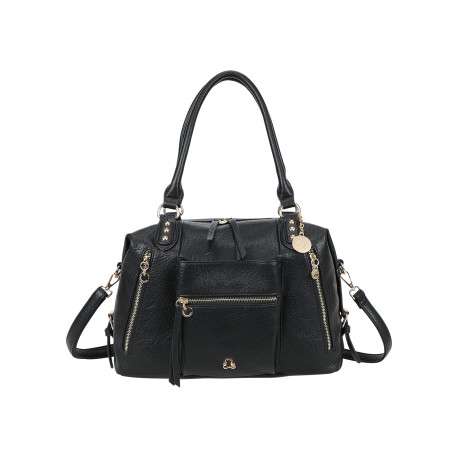 Sac à main porté épaule noir uni muni d'un zip et d'une bandoulière