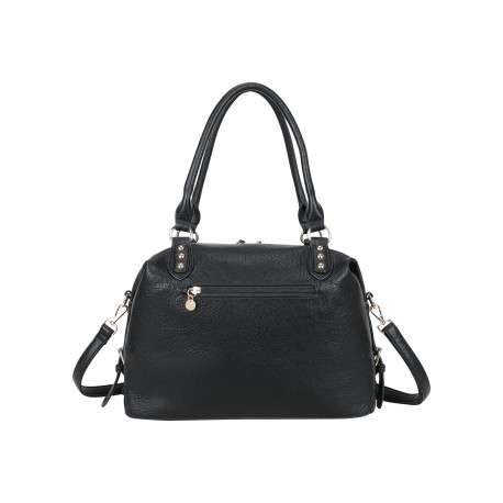 Sac à main porté épaule noir uni muni d'un zip et d'une bandoulière - Image 2
