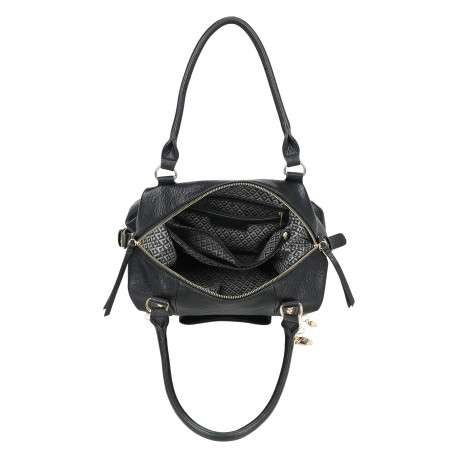 Sac à main porté épaule noir uni muni d'un zip et d'une bandoulière - Image 3