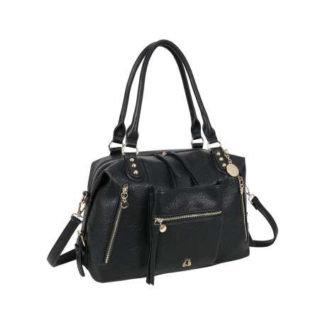 Sac à main porté épaule noir uni muni d'un zip et d'une bandoulière - Image 4