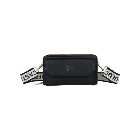 Mini Sac noir uni muni d'une fermeture à zip et d'une bandoulière ajustable