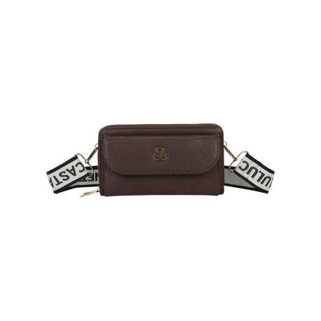 Mini Sac marron uni muni d'une fermeture à zip et d'une bandoulière ajustable