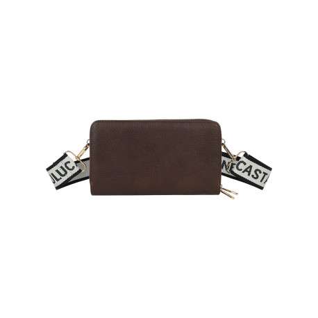 Mini Sac marron uni muni d'une fermeture à zip et d'une bandoulière ajustable - Image 2