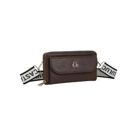 Mini Sac marron uni muni d'une fermeture à zip et d'une bandoulière ajustable - Image 4
