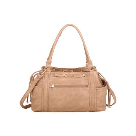 Sac à main porté épaule beige uni muni d'une fermeture à zip - Image 2