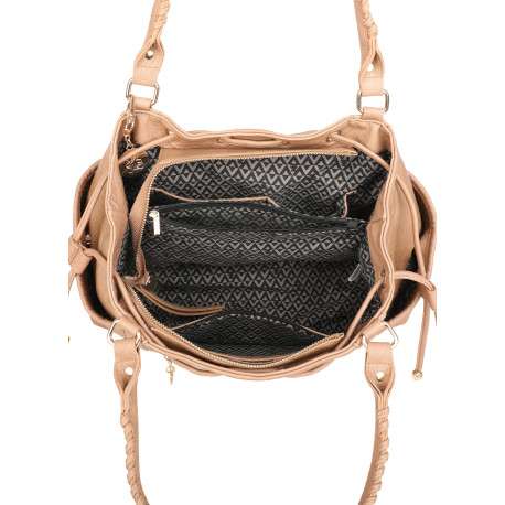 Sac à main porté épaule beige uni muni d'une fermeture à zip - Image 3