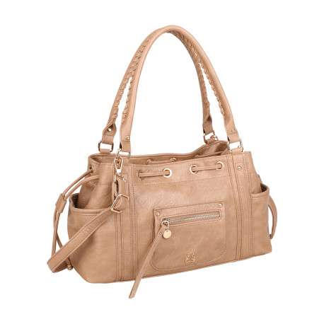 Sac à main porté épaule beige uni muni d'une fermeture à zip - Image 4