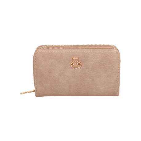 Portefeuille taupe uni muni d'une fermeture à zip et à bouton-pression