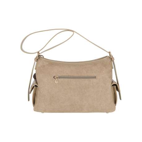 Sac à main porté épaule taupe uni avec une anse réglable et une fermeture à zip - Image 2