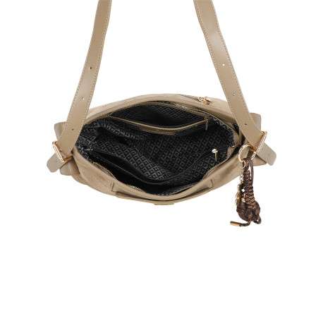 Sac à main porté épaule taupe uni avec une anse réglable et une fermeture à zip - Image 3