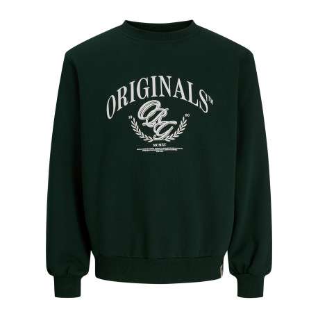 Sweat en coton mélangé vert à imprimé avec une coupe droite et un col rond