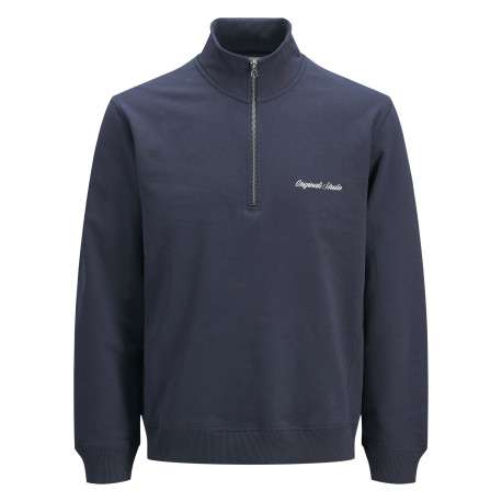Sweat en coton mélangé bleu uni avec une coupe droite et un col camionneur