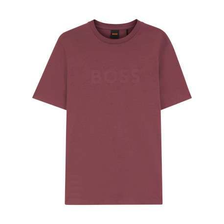 T-shirt en coton prune uni avec une coupe droite et un col rond