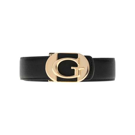 Ceinture noire unie réversible avec imprimé monogramme et une boucle dorée