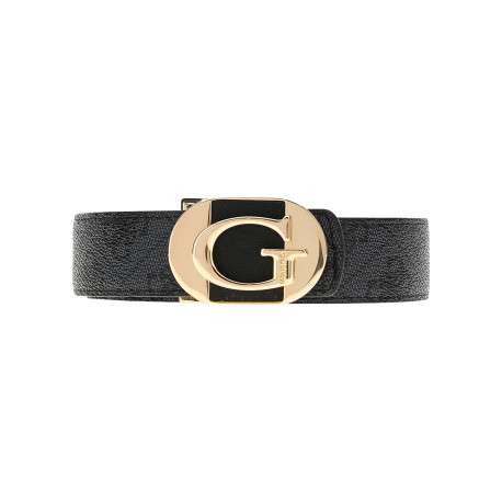 Ceinture noire unie réversible avec imprimé monogramme et une boucle dorée - Image 3