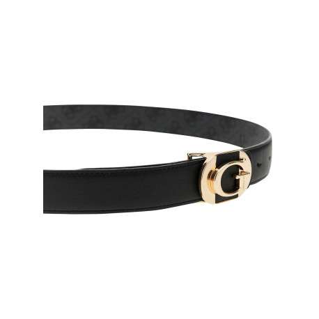 Ceinture noire unie réversible avec imprimé monogramme et une boucle dorée - Image 4