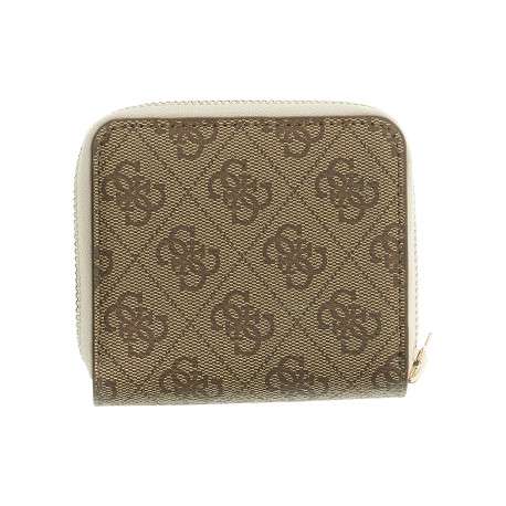 Portefeuille beige à imprimé monogramme avec fermeture à zip et à pression - Image 2