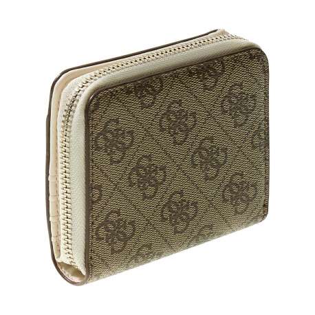 Portefeuille beige à imprimé monogramme avec fermeture à zip et à pression - Image 3
