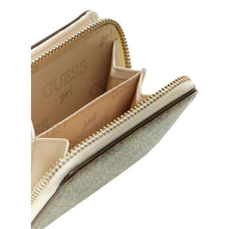 Portefeuille beige à imprimé monogramme avec fermeture à zip et à pression - Image 5