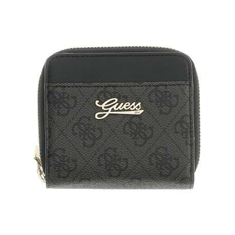 Portefeuille noir à imprimé monogramme avec fermeture à zip et à pression