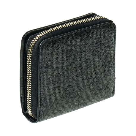 Portefeuille noir à imprimé monogramme avec fermeture à zip et à pression - Image 3