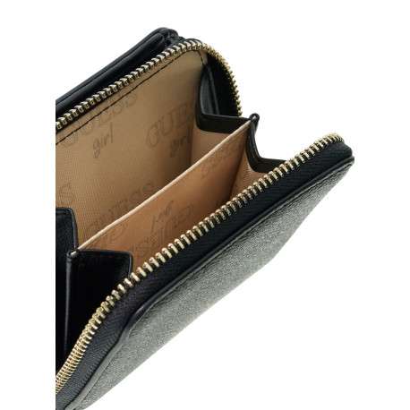 Portefeuille noir à imprimé monogramme avec fermeture à zip et à pression - Image 5