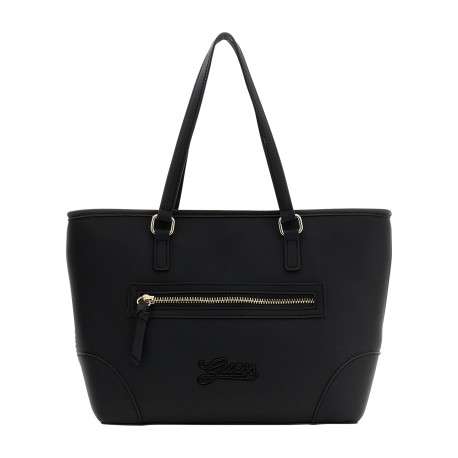 Sac shopping noir uni avec fermeture à pression et muni de deux anses