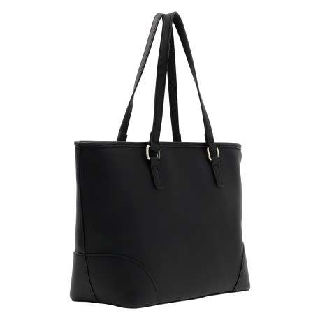 Sac shopping noir uni avec fermeture à pression et muni de deux anses - Image 2