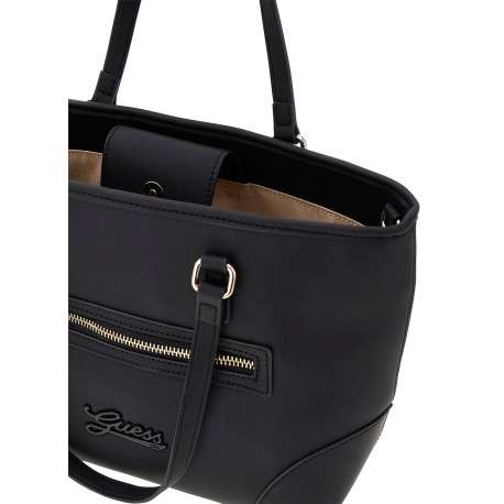 Sac shopping noir uni avec fermeture à pression et muni de deux anses - Image 3