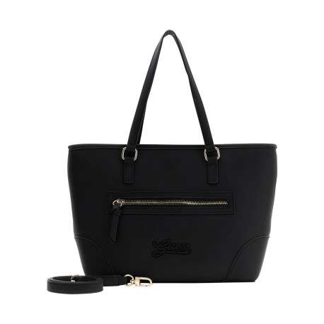 Sac shopping noir uni avec fermeture à pression et muni de deux anses - Image 4