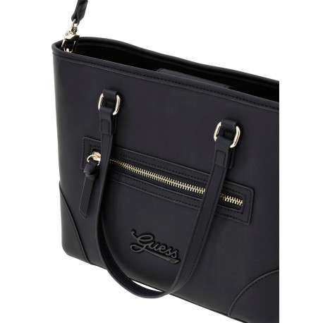 Sac shopping noir uni avec fermeture à pression et muni de deux anses - Image 5