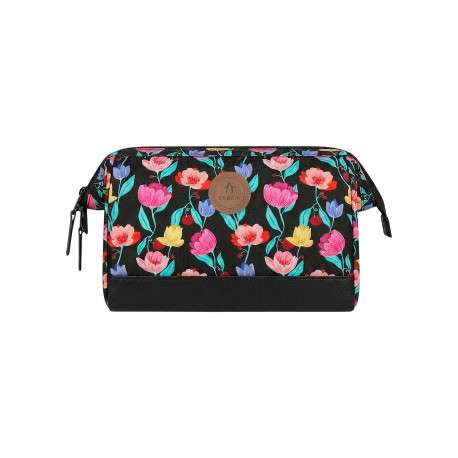 Trousse Travel Kit M Genoa noire à motif floral pourvue d'une fermeture zippée