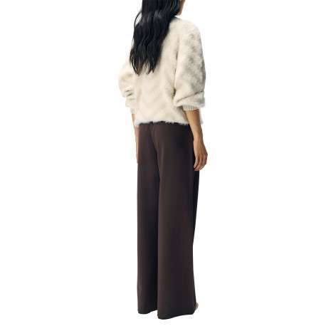 Pantalon chino marron coupe wide leg avec une taille partiellement élastiquée - Image 3