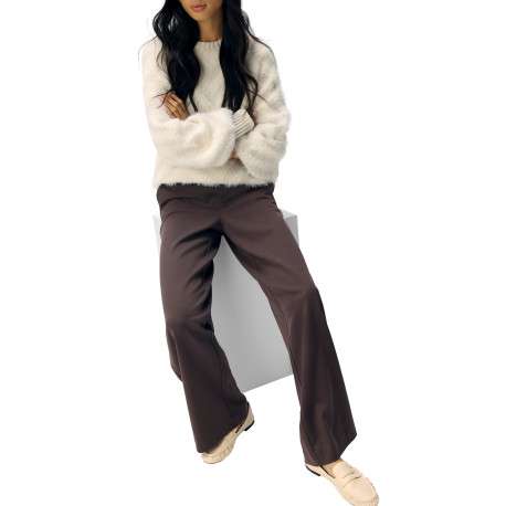 Pantalon chino marron coupe wide leg avec une taille partiellement élastiquée - Image 5