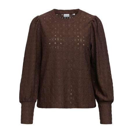 Blouse marron à coupe droite pourvue d'un col rond et de manches longues