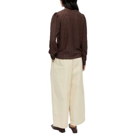 Blouse marron à coupe droite pourvue d'un col rond et de manches longues - Image 3
