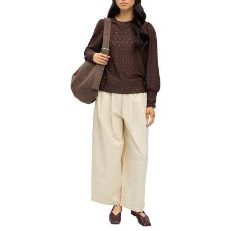 Blouse marron à coupe droite pourvue d'un col rond et de manches longues - Image 5