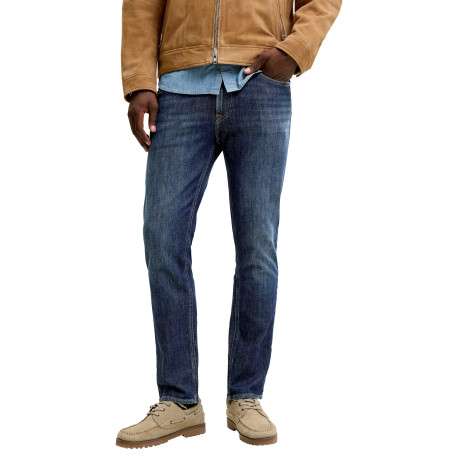 Jean en coton indigo uni avec une coupe droite et une taille basse - Image 3