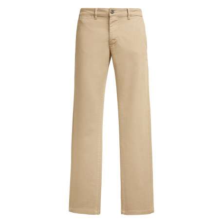 Pantalon beige uni avec une coupe flare muni d'un zip et d'un bouton