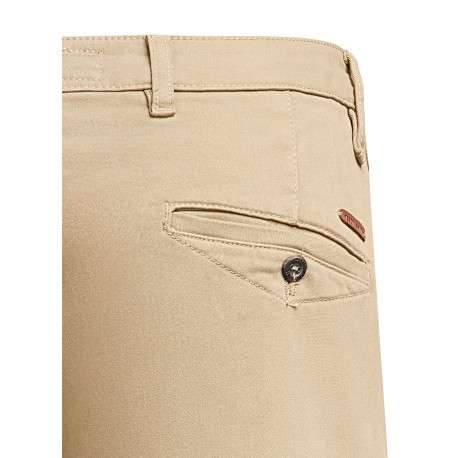 Pantalon beige uni avec une coupe flare muni d'un zip et d'un bouton - Image 4