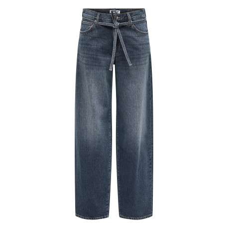 Jean en coton ardoise uni avec une coupe droite et une sangle à la taille