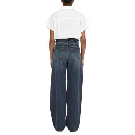 Jean en coton ardoise uni avec une coupe droite et une sangle à la taille - Image 4